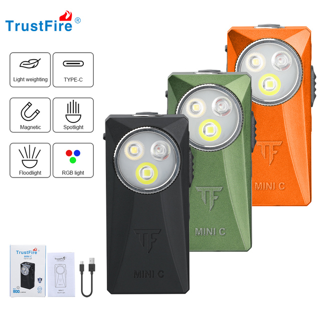 For MINIC 800 Lumen Clip Light 5-in-1 Spotlight Floodlight RGB Magnetic Flat Key-chain Flashlight USB-C Rechargeable IPX7