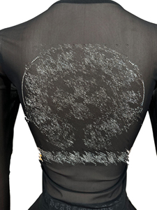 F1446-wholesale Nuovi Arrivi 2026 Set Due Pezzi da Donna con Top a Maniche Lunghe Trasparente in Rete e Shorts, Design Stampato con Strass, Sexy - Product Image 6