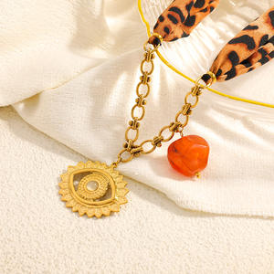 Collier en acier inoxydable motif léopard, chaîne foulard, pendentif œil porte-bonheur, style Maillard, accessoire automne-hiver transfrontalier - Product Image 2