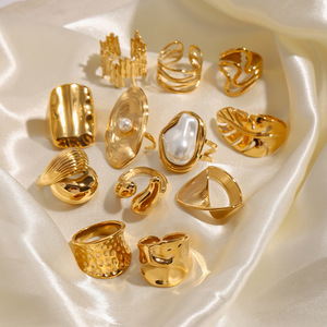 <b>Gold</b> Plated Stainless Steel <b>Ring</b> <b>Set</b> Plant Design Pearl Inlay Unisex Party Jewelry Fashion <b>Rings</b> Yiwu Origin - Product Image 4