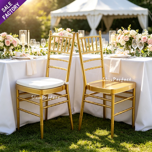 Muebles para Bodas de Diseño Nuevo a Precio Económico, Silla Chavari/Tiffanie de Metal Dorado, para Alquiler - Product Image 1