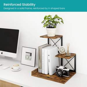 رف كتب خشبي صغير 3 طبقات رف تخزين راهض حامل عرض للمكتب Dector - Product Image 5