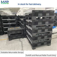 Bac à palettes pliable à entrée latérale pour chariot élévateur à quatre voies, 1200x1000mm, en plastique HDPE, capacité 900L, charge dynamique 1 tonne, charge statique 4 tonnes