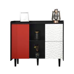 Buffet de rangement noir DB Buffet avec portes rouges Panneau unique de style 2 ouverts et 2 tiroirs de rangement pour bar à la maison - Product Image 5