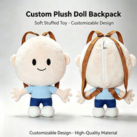 Sac à dos en peluche personnalisé avec personnage de dessin animé, caractéristiques faciales brodées, tissu à poils courts, pour usage quotidien, destiné aux importateurs de jouets, OEM ODM