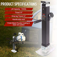 Cric de remorque vertical Ambull Factory de 15 pouces, robuste, pivotant, à visser, capacité 2500 lb, avec poignée ergonomique