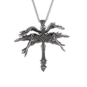 Collana con Croce a Sei Ali d'Angelo Retrò Best-Seller, Stile Esagerato con Catena a Maglie, Gioielli Religiosi Buddisti di Tendenza - Product Image 5