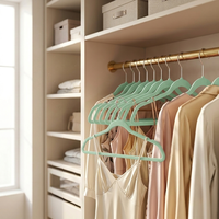 Grüner Samt-Kleiderbügel Beflockter Kleiderhaken Rutschfester Anzug-Mantel-Hosen-Bügel für Kleiderschrank und Reisen
