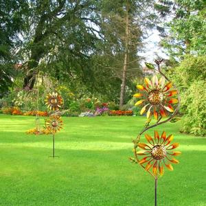Two Sunflowers Metal <strong>Wind</strong> Spinner Garden Stake with Hummingbird, 360&deg; Rotating Rustic Windmill Outdoor Yard Lawn Decor - Product Image 1