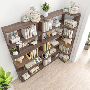 <b>Corner</b> Bookshelf Set 90 Cm And 80 Cm Extendable Free Combination Dark Brown Color Display Shelf For Living Room Home Office - Product Image 3