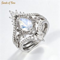 Bague en argent 925 avec agate mousse et moissanite, design Fashion Moon, fabrication sur mesure en gros pour femmes