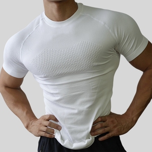 Maglietta da Palestra Compressiva da <span class=keywords><strong>Uomo</strong></span> LEKEPAI, Asciugatura Rapida, Top da Allenamento in Maglia, Vestibilità <span class=keywords><strong>Slim</strong></span>, Manica Corta, 97% Nylon 3% Spandex, Stampa Personalizzata OEM - Product Image 5