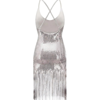Robe de danse jazz longue pour femme avec franges à sequins et col halter en nylon/coton épais, tenue de fête