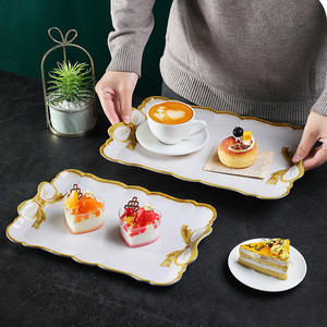 Bandeja de Resina Cuadrada para Exhibición de Joyas, Decorativa, Blanca, con Lazo, para Té de la Tarde, Frutas y Pasteles - Product Image 2