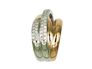 แหวนแฟชั่นฮิปฮอป ดีไซน์หรูหรา แหวนสแตนเลสชุบทองประดับเพชร 3 วง - Product Image 6