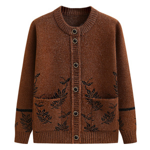 Flauschiger Jacquard-Strick Herbst- und Winter-Freizeitpullover mit Langen Ärmeln für Ältere Damen Tägliche Kleidung mit Taschen Warmer Pullover für Frauen - Product Image 6