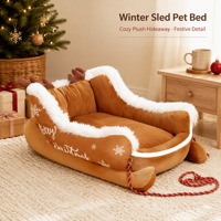 Nouveauté : Lit pour animaux de compagnie en forme de traîneau en peluche, édition limitée Noël, canapé pour animaux de compagnie pour chats et chiens, décoration de Noël pour la maison