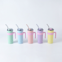 Gobelet isotherme à double paroi en acier inoxydable avec poignée et couvercle à paille, couleur macaron, tasse de voyage thermique, logo personnalisé pour voiture et bureau