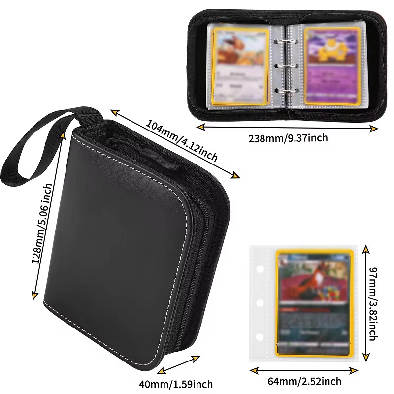 single pocket card binder Black Leather Album /w 9 Pocket Trading Card Page Protectors (Holds 36 –  CheckOutStore.com main image 0