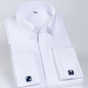 Áo Sơ Mi Nam Cổ Điển Kiểu Pháp, Áo Sơ Mi Trắng Cài Khuy Ẩn, Tay Dài, Phong Cách Công Sở Trang Trọng, Màu Trắng - Product Image 1