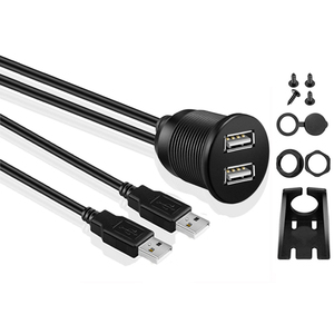 Tableau de bord Tableau de bord Support de tableau de bord 2 Ports Double prise <span class=keywords><strong>USB</strong></span> Câble <span class=keywords><strong>Jack</strong></span> Étanche Mâle à <span class=keywords><strong>Femelle</strong></span> pour Voiture Camion Remorque Bateau Moto - Product Image 1