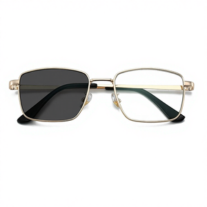 Lunettes de lecture correctrices unisexes pour hommes avec monture intégrale, verres carrés photochromiques anti-lumière bleue, verres gris or/argent - Product Image 1