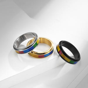 Rotating Rainbow <b>Titanium</b> Steel <b>Rings</b> Unisex Index Finger Jewelry Gift Geometric Design Channel Setting K-R512 - Product Image 1