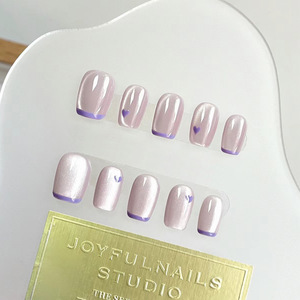 2023 haut de gamme automne oeil de chat violet bord coeur français conseils détachable populaire faux ongles autocollants - Product Image 4
