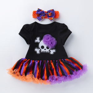 Venta al por mayor Bebé Ropa de Halloween niña calabaza dibujos animados manga corta mameluco vestido lindo recién nacido Festival ropa - Product Image 6