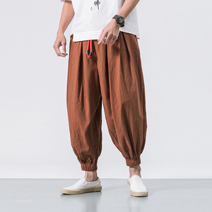 Pantalons lanternes décontractés pour hommes en gros, pantalons amples à jambes larges en coton et <span class=keywords><strong>lin</strong></span> pour l'été - Product Image 3