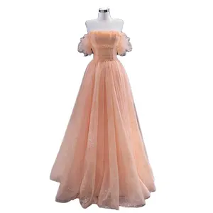 Elegant Lace Orange Tube Top A-line Sheer Embroidered Party Women's Evening Dress