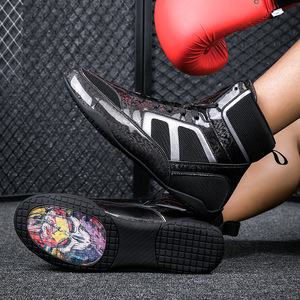 Zapatos de boxeo con cordones de malla, transpirables, de caña alta, para hombres y mujeres, entrenamiento, lucha, gimnasio, entrenamiento, rojo, dorado - Product Image 2