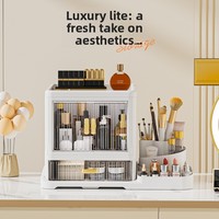Nouvel Organisateur de Cosmétiques de Bureau Rectangulaire Pliable en Plastique, Étagère de Rangement Multi-niveaux Anti-poussière Grande Capacité pour Coiffeuse