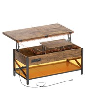 Table basse moderne personnalisée pour salon, multifonctionnelle, avec lumière LED, plateau relevable en bois, avec rangement