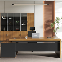 Bureau de direction en bois en forme de L, style moderne et luxueux, mobilier de bureau pour PDG et managers, nouveau style chinois, table d'étude en bois grainé