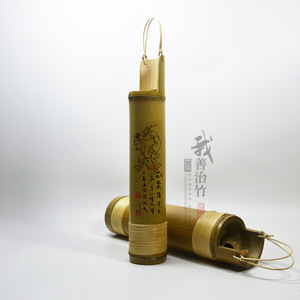 Natural Bamboo Wine Barrel 9-10*28 Cork Cap Hand Carved Dragon Pattern Beverage Packaging Customizable - Product Image 3