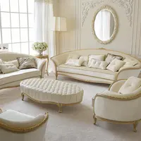 European Style Living Room Solid Wood Carved Fabric French Sofa Arc 123 Combination Simple Sofa Design Home Furniture