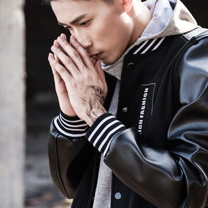 Giacche da bicicletta pilota da uomo Slim Fit da Baseball in vera pelle PU da Baseball ricamate da uomo - Product Image 5