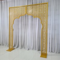 Support d'arche en métal doré pour mariage, cadre de toile de fond en fer sculpté, mur d'arche pour décoration de mariage, festival et événementiel - Vente en gros