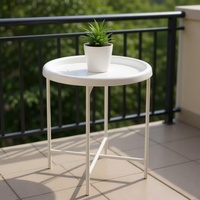 Table d'appoint ronde en métal blanc crème minimaliste moderne pour salon, chambre à coucher, petit espace