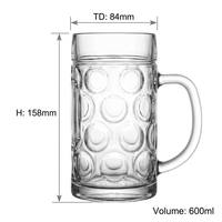Mug à bière en verre cristal 600 ml avec logo personnalisé, base lourde et anse, verrerie personnalisée pour bar et restaurant