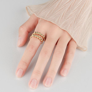 Anillo Geométrico Ajustable de Doble Capa con Cuentas Giratorias Antiestrés, Liso y Simple, Chapado en Oro sobre Cobre - Product Image 3