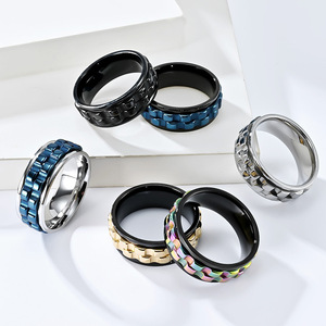 Fashion <b>Rings</b> Geometric Rotating Gear <b>Titanium</b> Steel Unisex Index Finger <b>Ring</b> Gift Black Silver Blue Gold Color Stainless Steel - Product Image 1