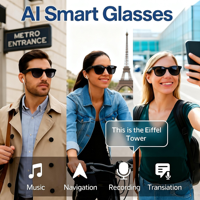 Gafas Inteligentes con IA, Traductor Integrado, Función de Zoom, Resistentes al Agua IP68, Video de 12MP para Interpretación de Idiomas en Tiempo Real, Deportes