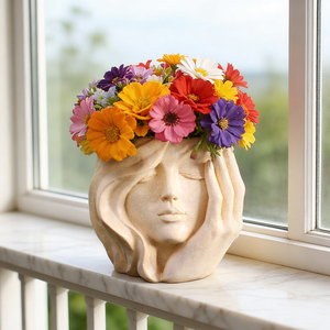 <span class=keywords><strong>Pot</strong></span> de fleurs <span class=keywords><strong>en</strong></span> résine <span class=keywords><strong>en</strong></span> forme de tête de femme artistique nordique, pour plantes succulentes, décoration de jardin intérieur et extérieur - Product Image 4