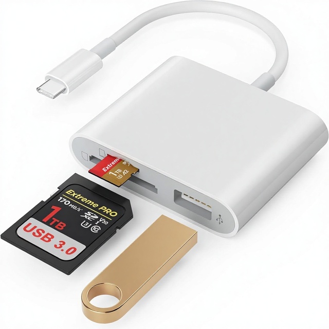 SD Card Reader USB 3.0 Type C High Speed Adapter for iPhone 17/16/15 Pro Max Mac/iPad/MacBook Pro/Air Android Phones/Tablets
