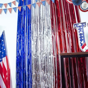 Decoraciones Patrióticas para el Día de la Independencia de Estados Unidos, Accesorios para Fotomatón del 4 de Julio, Telón de Fondo con Cortinas de Papel Metálico Rojo, Azul y Plateado - Product Image 5