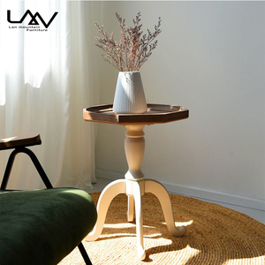 Klassischer antiker weißer Couch tisch im französischen Landhausstil und kleiner runder Beistell tisch Massivholz tisch für Wohnzimmer hotel - Product Image 5