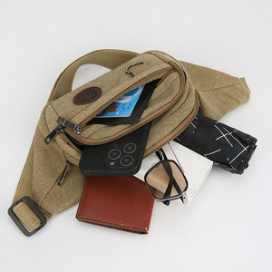 Canvas Waist Bag For Men Brown Khaki Army Green Black Simple Casual Outdoor Chest Crossbody Shoulder Bag Breathable Wear - Product Image 4
