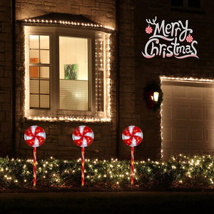 3 pcs/Lot Candy Lollipop Christmas Light Warm White Flashing Garden Pathway Lights Lawn Lamp Xmas Lighting Decoration - Product Image 4
